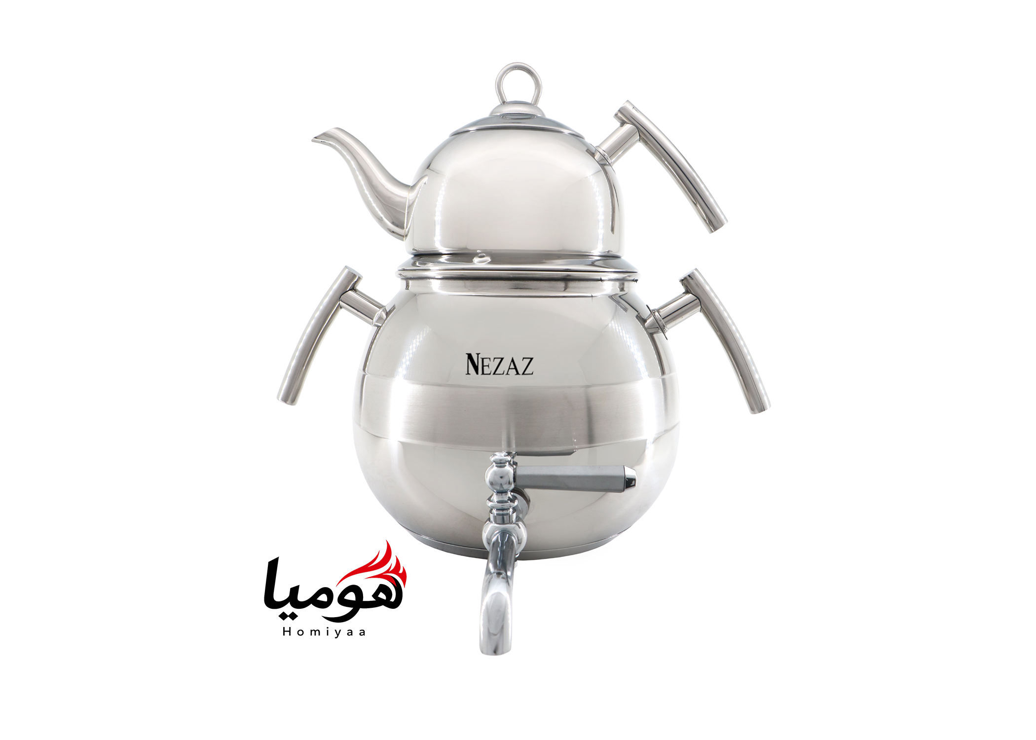 کتری و قوری نزاز خمره ای استیل 4.5 لیتر کد 1600 کف چدن هومیا