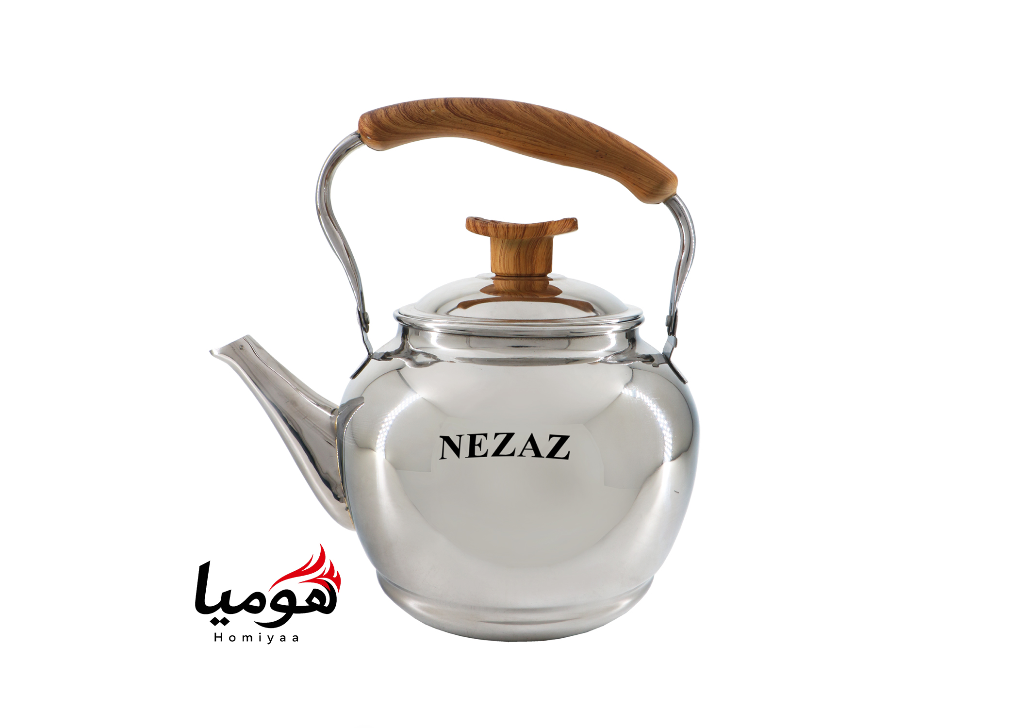 کتری تک نزاز لوله دار استیل 4 لیتر دسته چوبی کد 2100 هومیا
