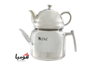 کتری و قوری نزاز لوله دار استیل 2.5 لیتر کد 2404 کف چدن با قوری کروم هومیا