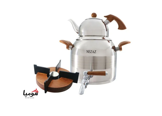 کتری قوری 5 لیتر دسته چوبی با وارمر 2608 نزاز