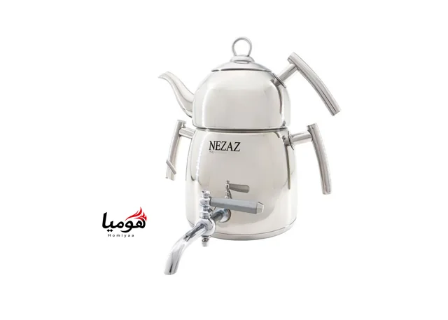 کتری قوری 3 لیتر هرمی 2700 دسته استیل با قوری استیل نزاز