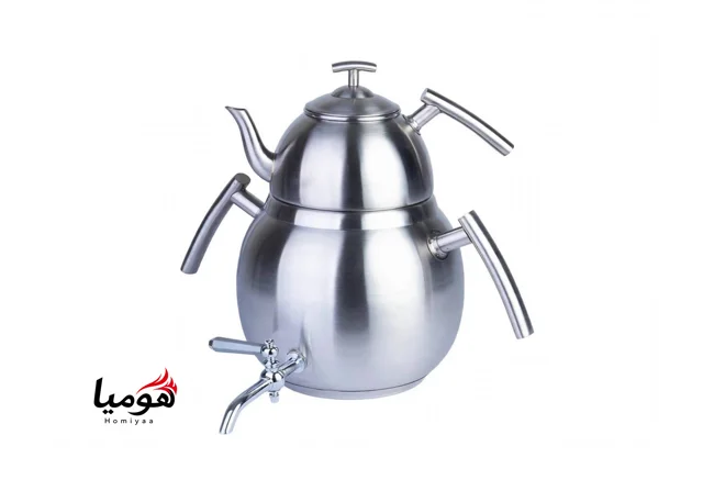 کتری قوری 4026 خمره ای تمام استیل مات 5 لیتر تخم مرغی با قوری استیل نزاز