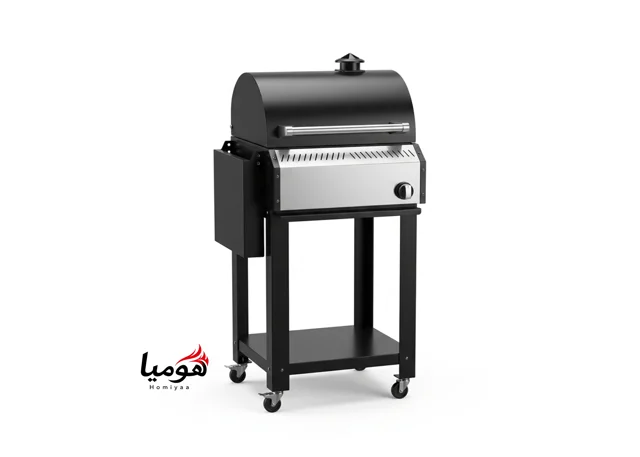 باربیکیو محفظه استیل 50 سانتی لوله و محفظه استیل درب دوجداره گریل دار رویه چدن کباب پز منقل گازی