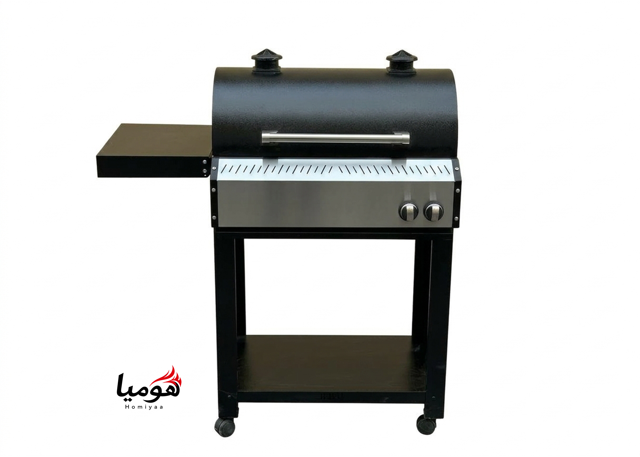 باربیکیو محفظه استیل 70 سانتی لوله و محفظه استیل درب دوجداره گریل دار رویه چدن کباب پز منقل گازی