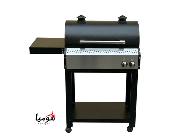 باربیکیو محفظه استیل 70 سانتی لوله و محفظه استیل درب دوجداره گریل دار رویه چدن کباب پز منقل گازی
