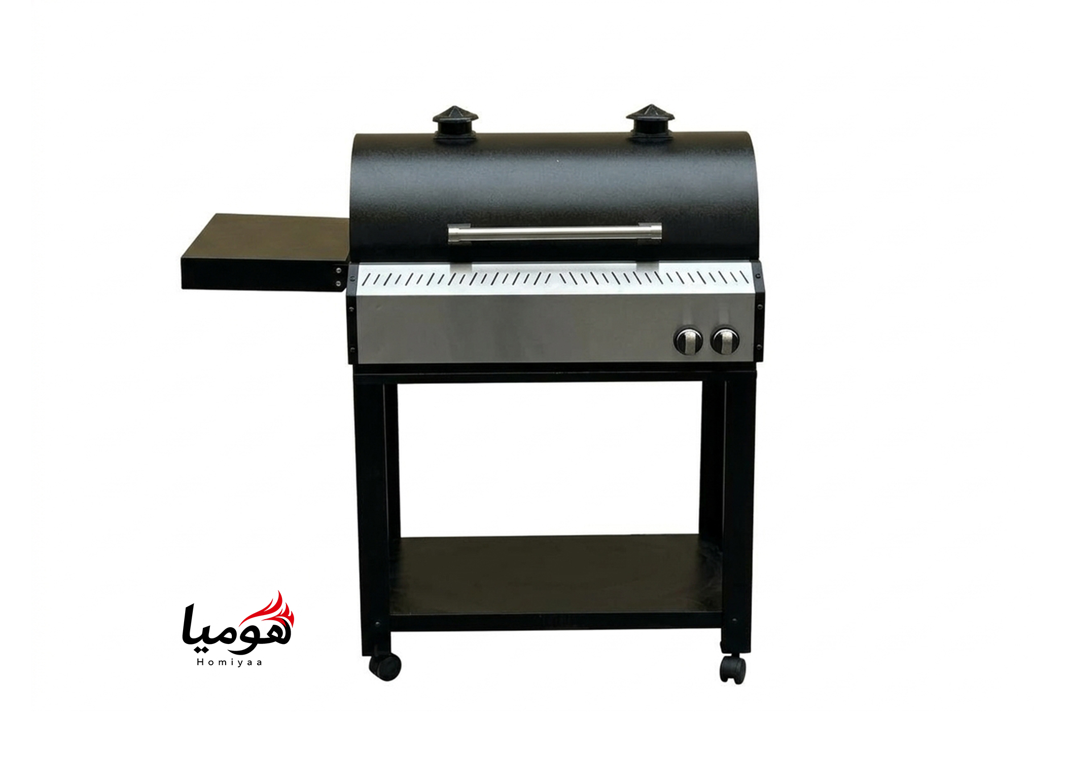 باربیکیو محفظه استیل 80 سانتی لوله و محفظه استیل درب دوجداره گریل دار رویه چدن کباب پز منقل گازی