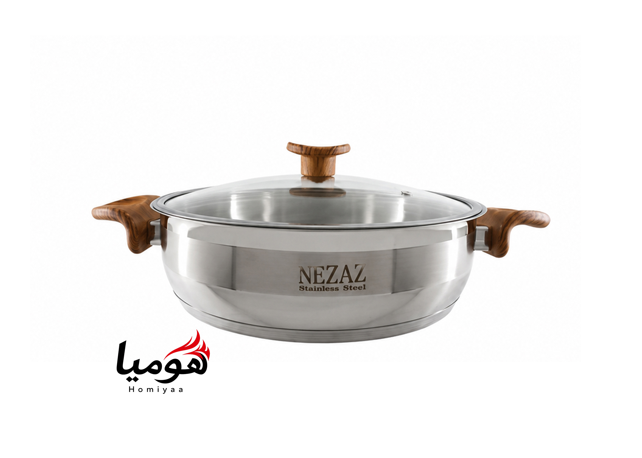 تابه نزاز تک استیل سایز 24 دسته چوب هومیا