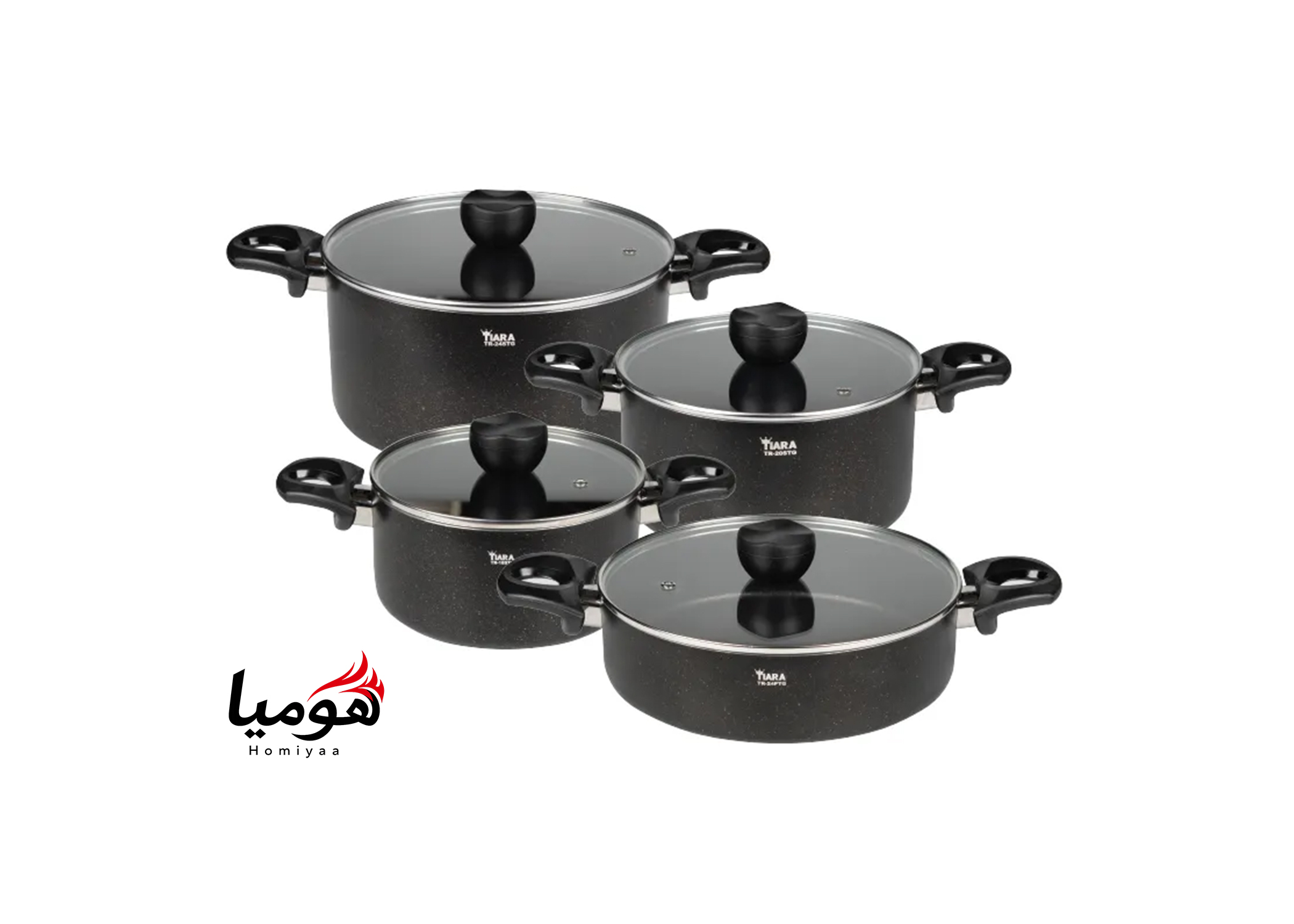 سرویس قابلمه ۸ پارچه گرانیتی تیارا مشکی مدل Melina (ست کوچک)