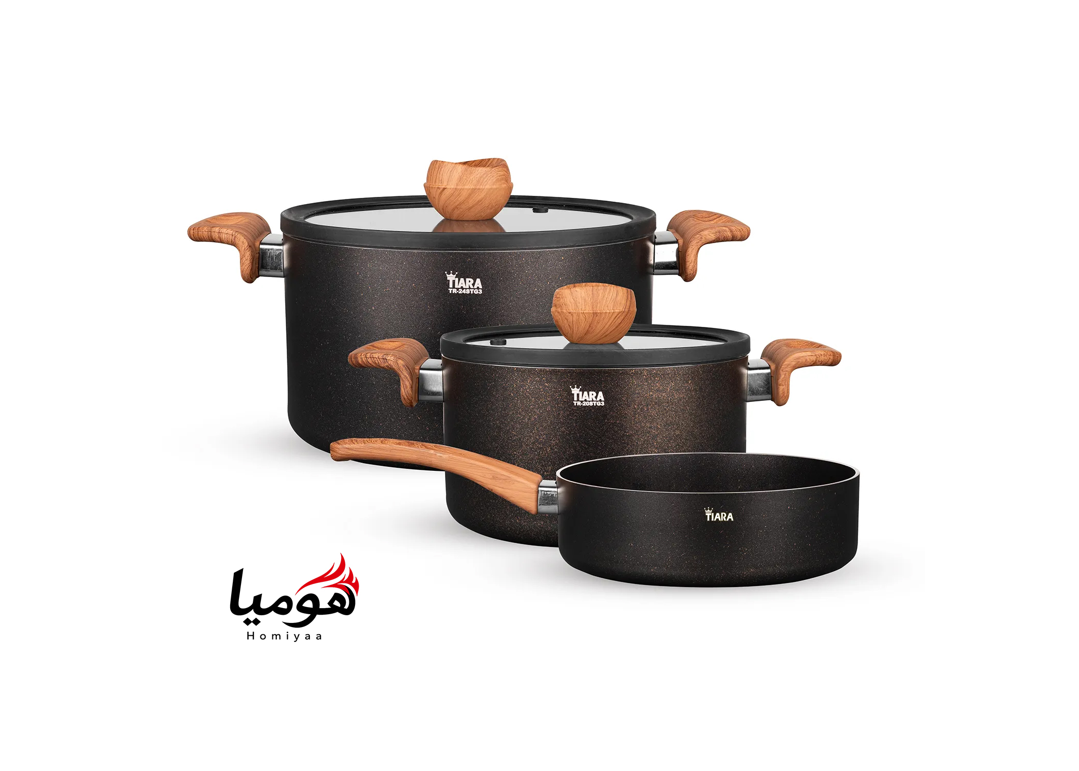 سرویس قابلمه ۵ پارچه گرانیتی تیارا مشکی مدل Selin-Black